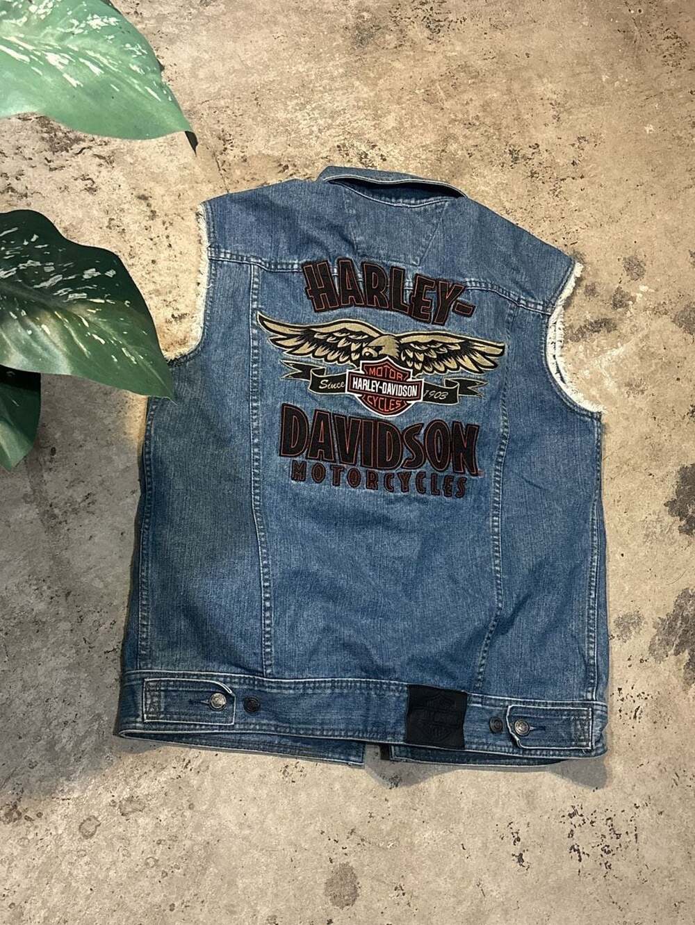 Harley-Davidson Denim Biker Vest with Embroidered Logo, Size S